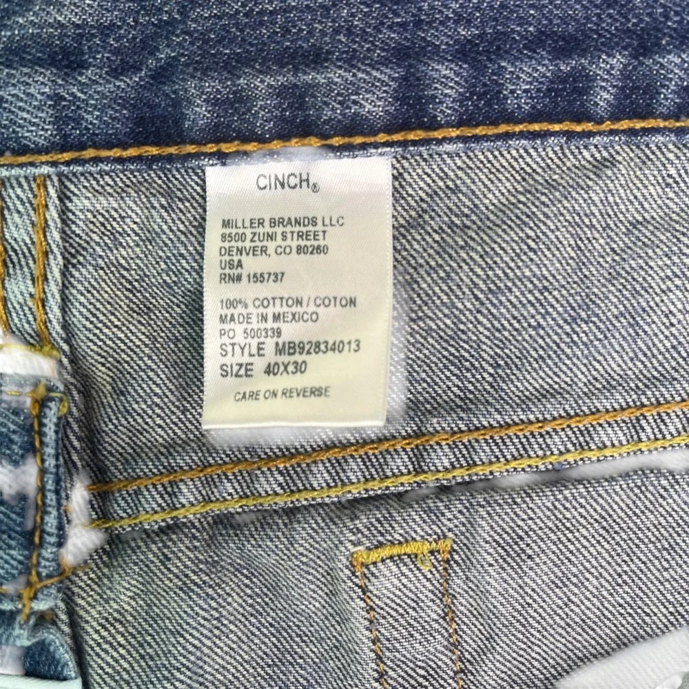 Cinch Men's Straight Leg Denim Jeans Blue Medium Wash 40x30 Style MB92834013